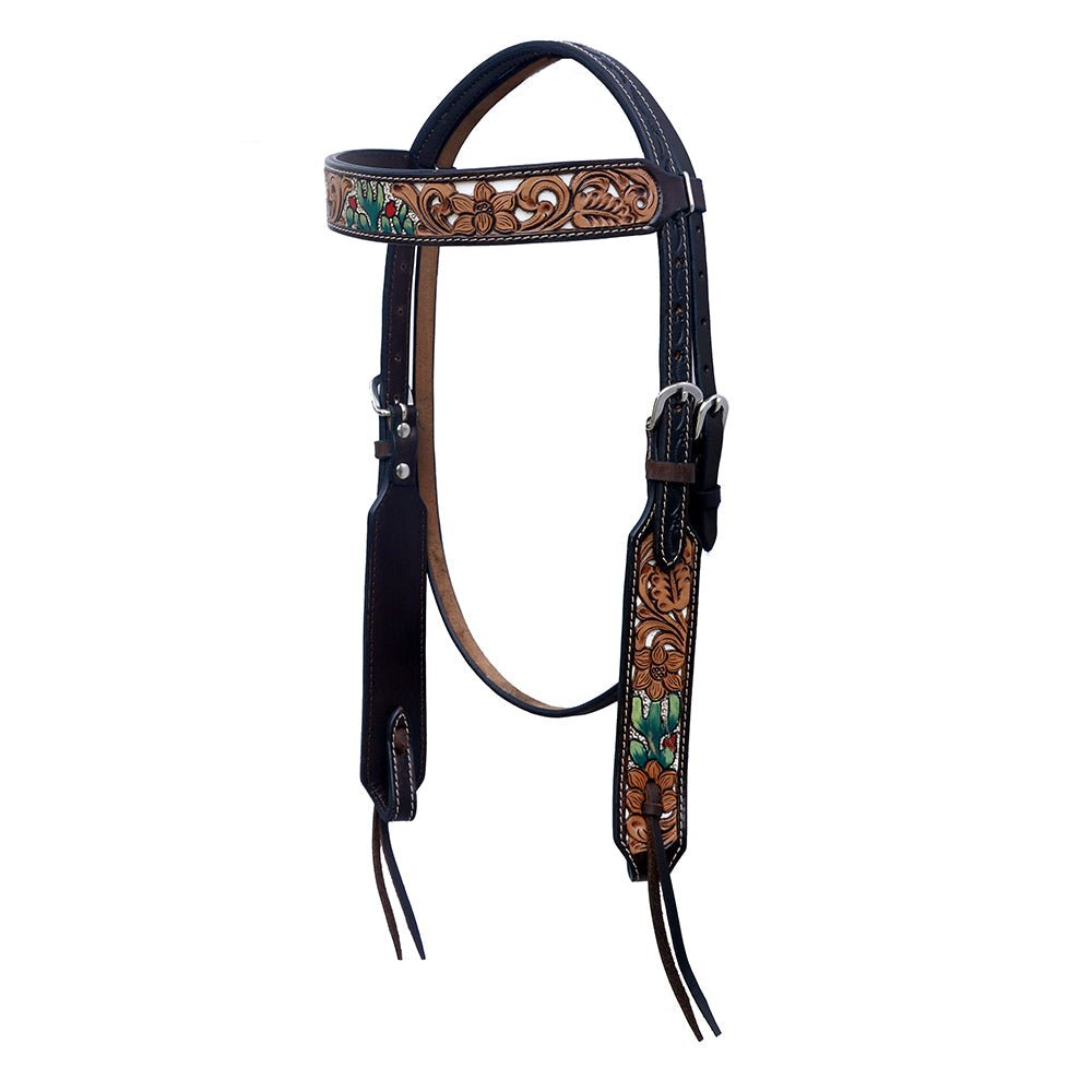 Hand-Carved Leather Western Headstall And Breast Collar Set For Training And Showing