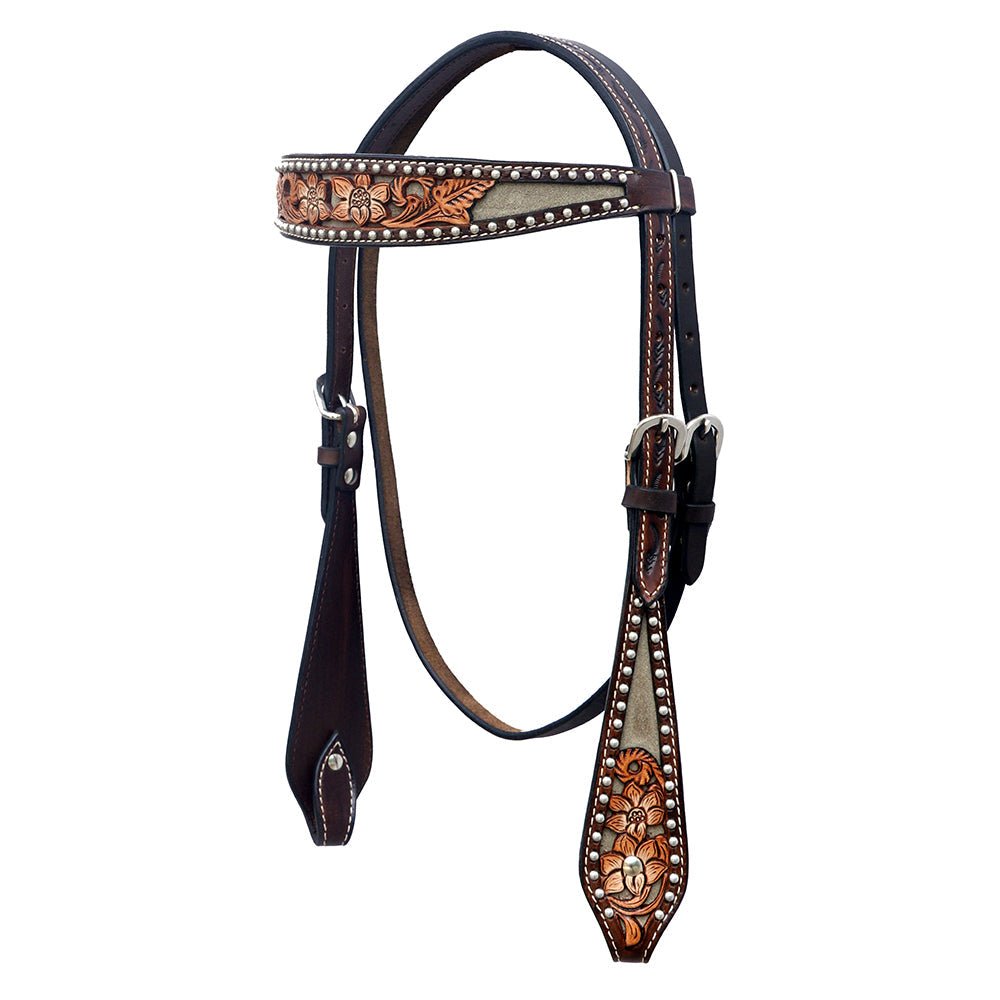Hand-Carved Leather Western Headstall And Breast Collar Set For Training And Showing