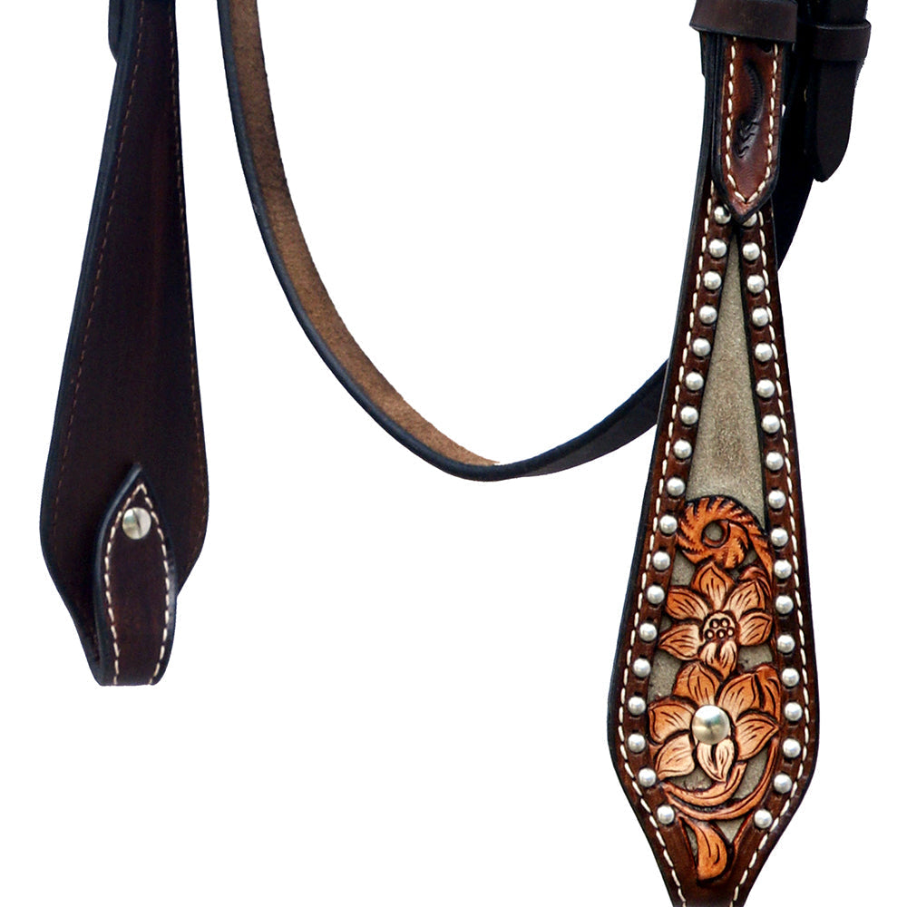 Hilason Horse Floral Hand Carved American Leather Breast Collar Headstall Brown