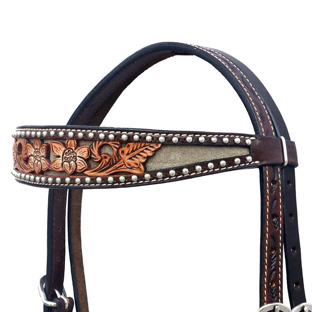 Hilason Horse Floral Hand Carved American Leather Breast Collar Headstall Brown