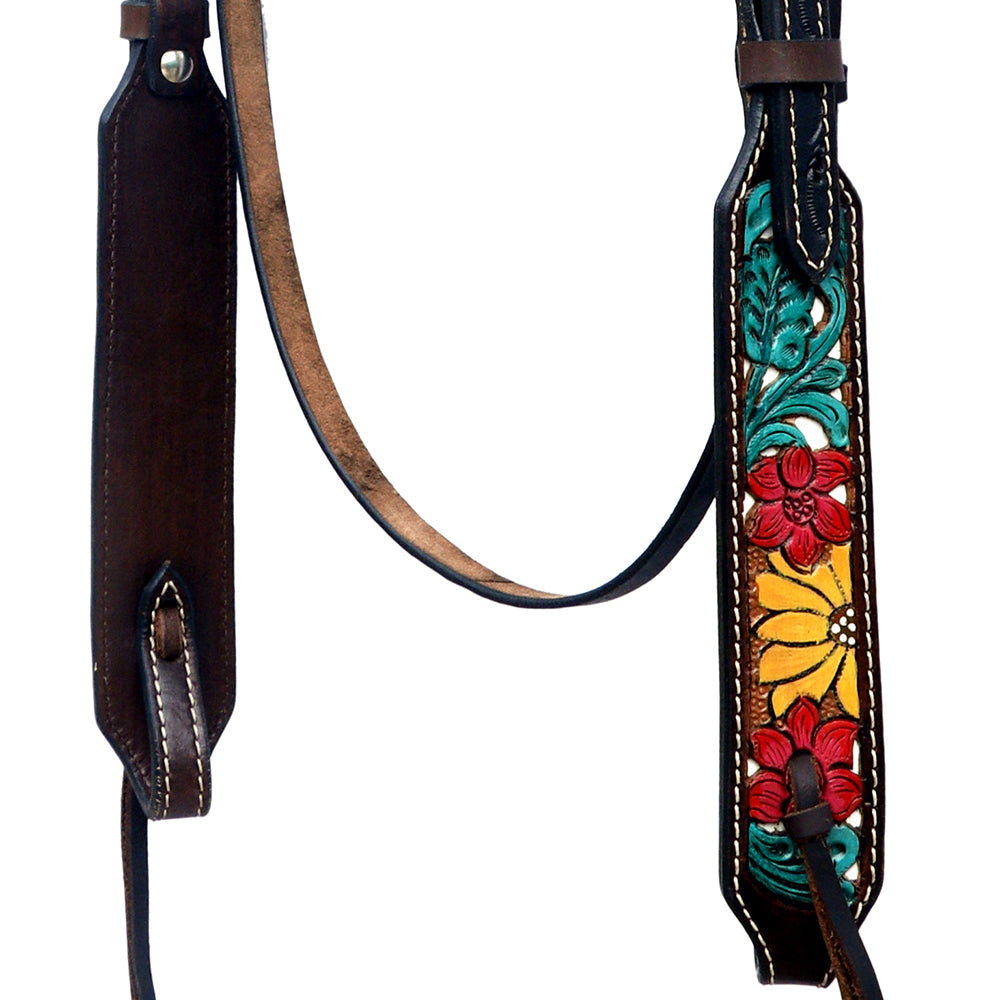 HILASON Western Horse Headstall & Breast Collar American Leather Floral Carving