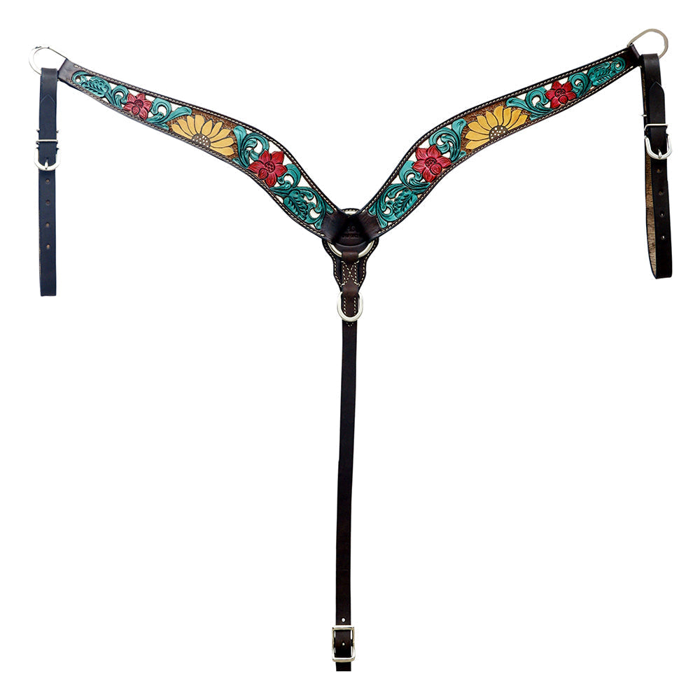 Hilason Horse Floral Hand Painted American Leather Breast Collar Headstall Brown