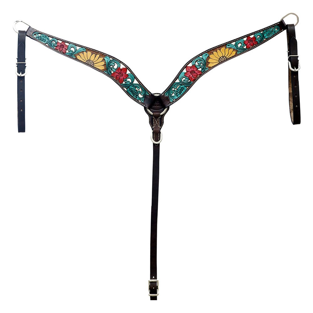 HILASON Western Horse Headstall & Breast Collar American Leather Floral Carving