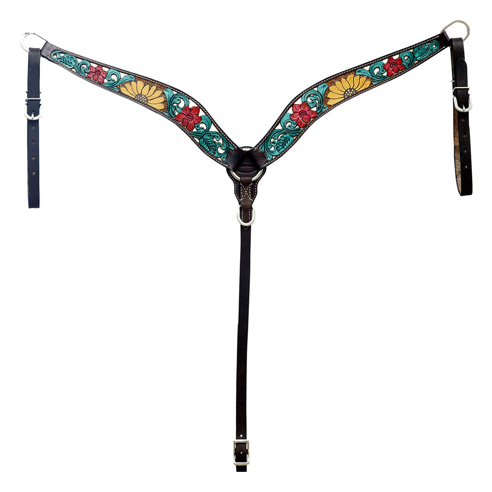 Hilason Horse Floral Hand Painted American Leather Breast Collar Headstall Black