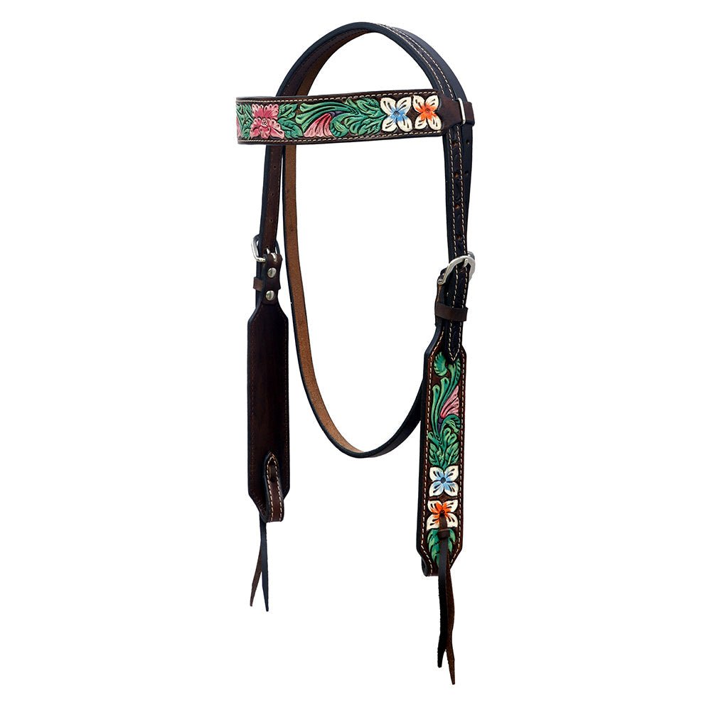 Hand-Carved Leather Western Headstall And Breast Collar Set For Training And Showing