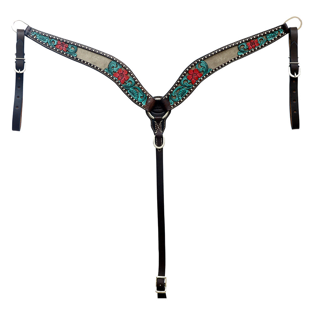 Hilason Horse Floral Hand Carved American Leather Breast Collar Headstall Brown
