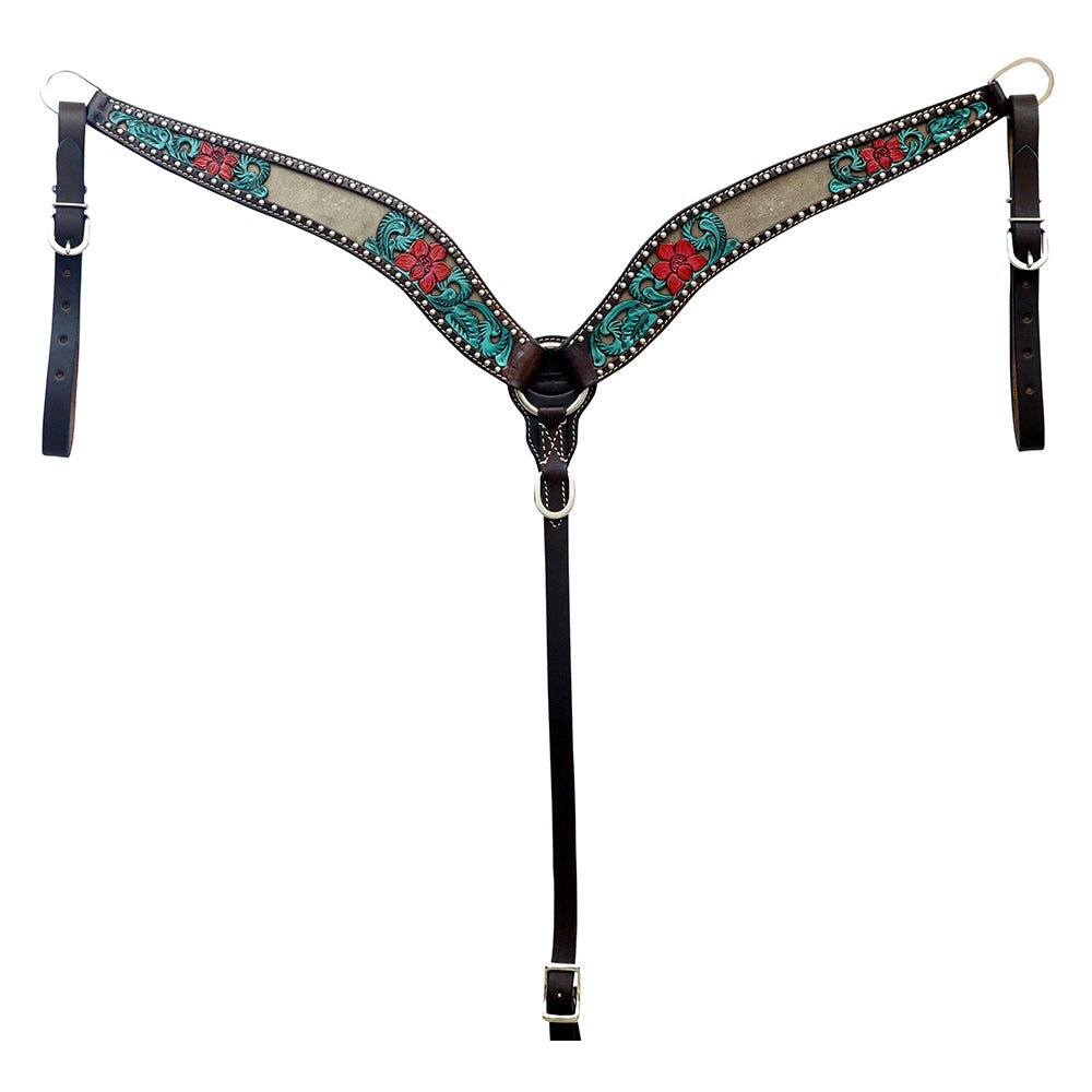 HILASON Western Horse Headstall & Breast Collar American Leather Floral Carving