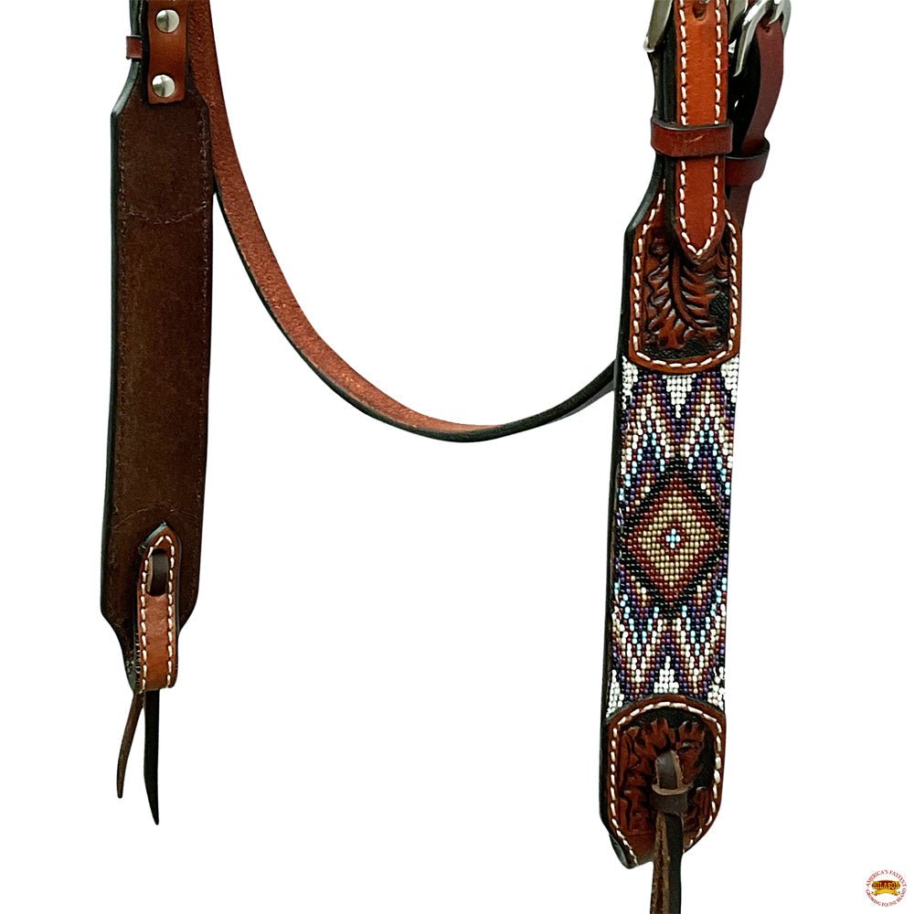 Western Horse Headstall And Floral Beaded Leather Breast Collar