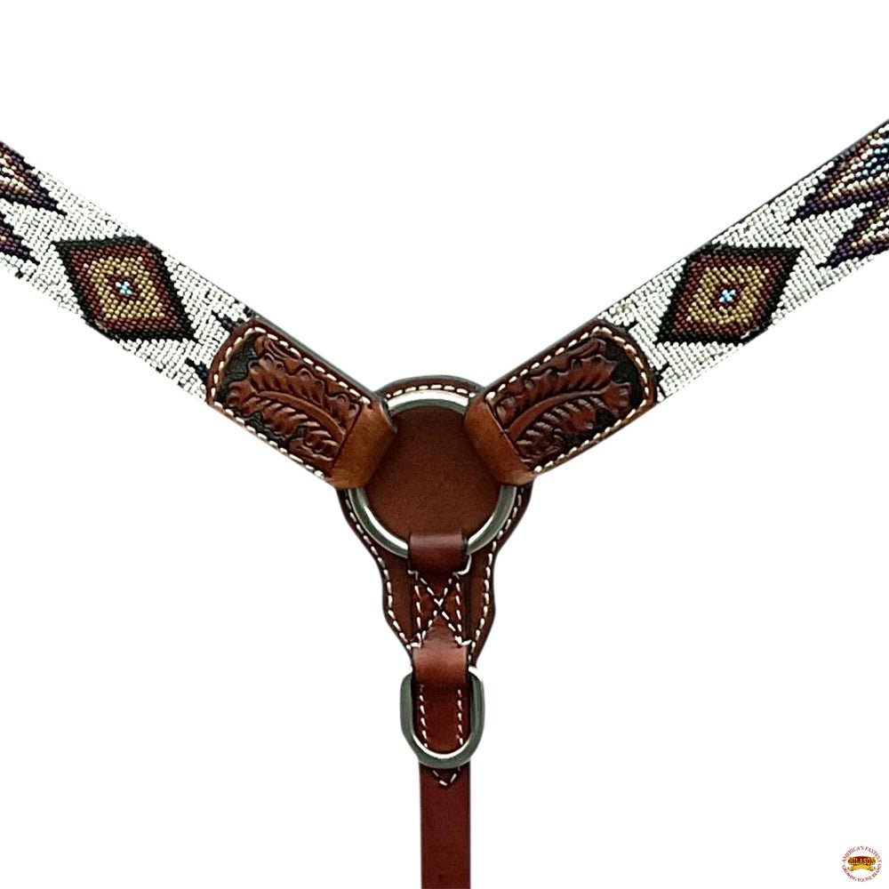 Western Horse Headstall And Floral Beaded Leather Breast Collar