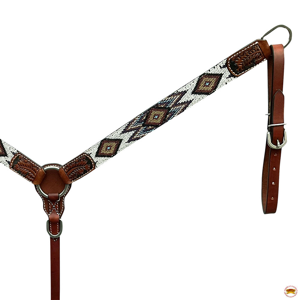 HILASON Western Horse Beaded Hand Tooled Genuine Leather Headstall Breast Collar Brown | Tack Set for Horses