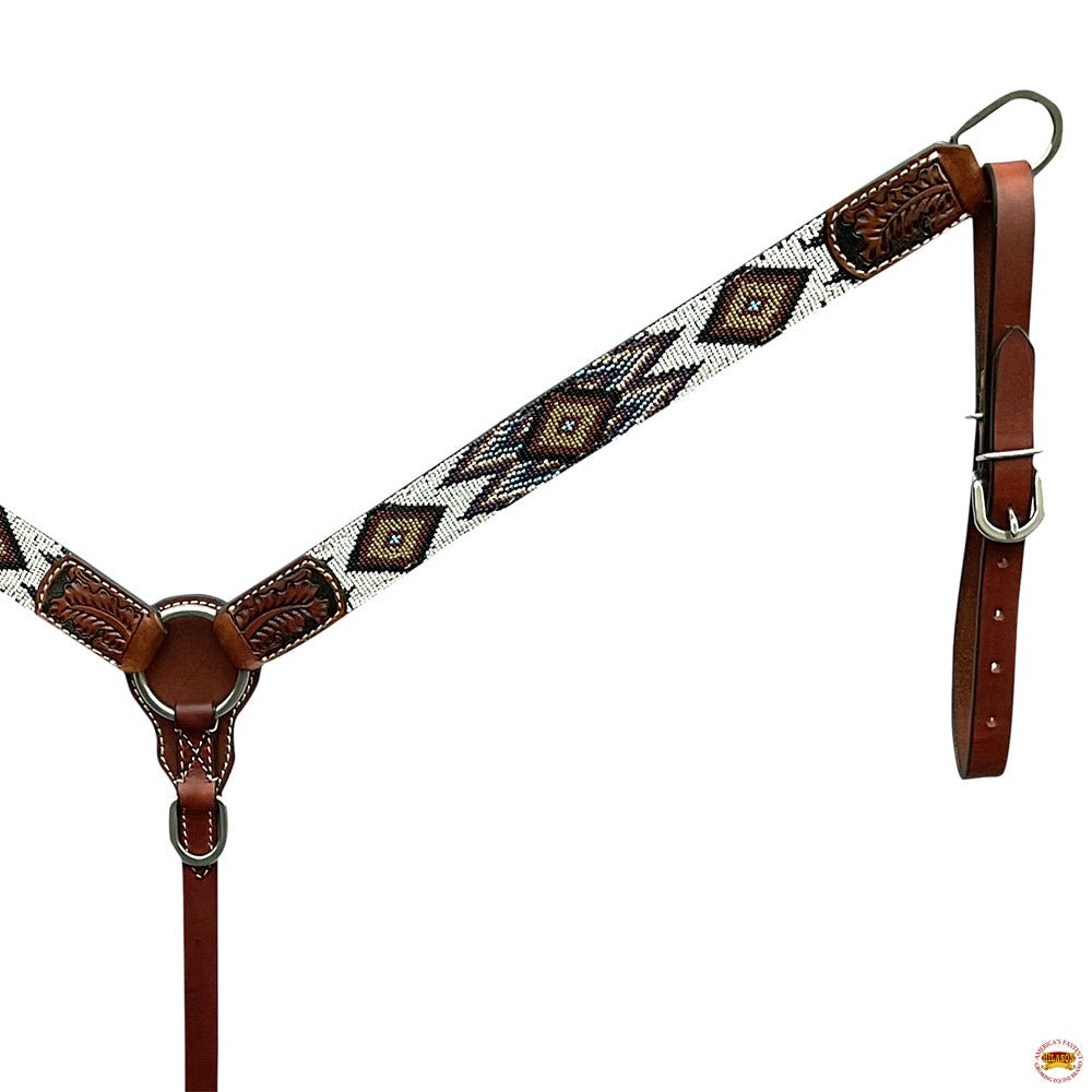 Western Horse Headstall And Floral Beaded Leather Breast Collar