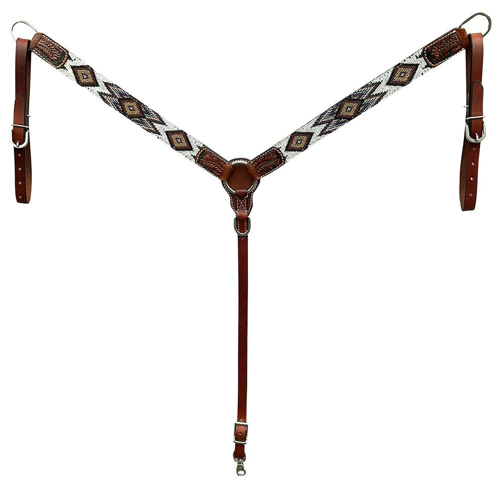 HILASON Western Horse Headstall & Breast Collar American Leather Floral Beaded