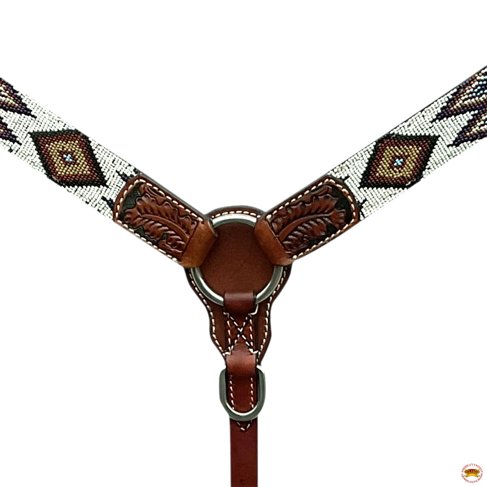 HILASON Western Horse Beaded Hand Tooled Genuine Leather Headstall Breast Collar Brown | Tack Set for Horses