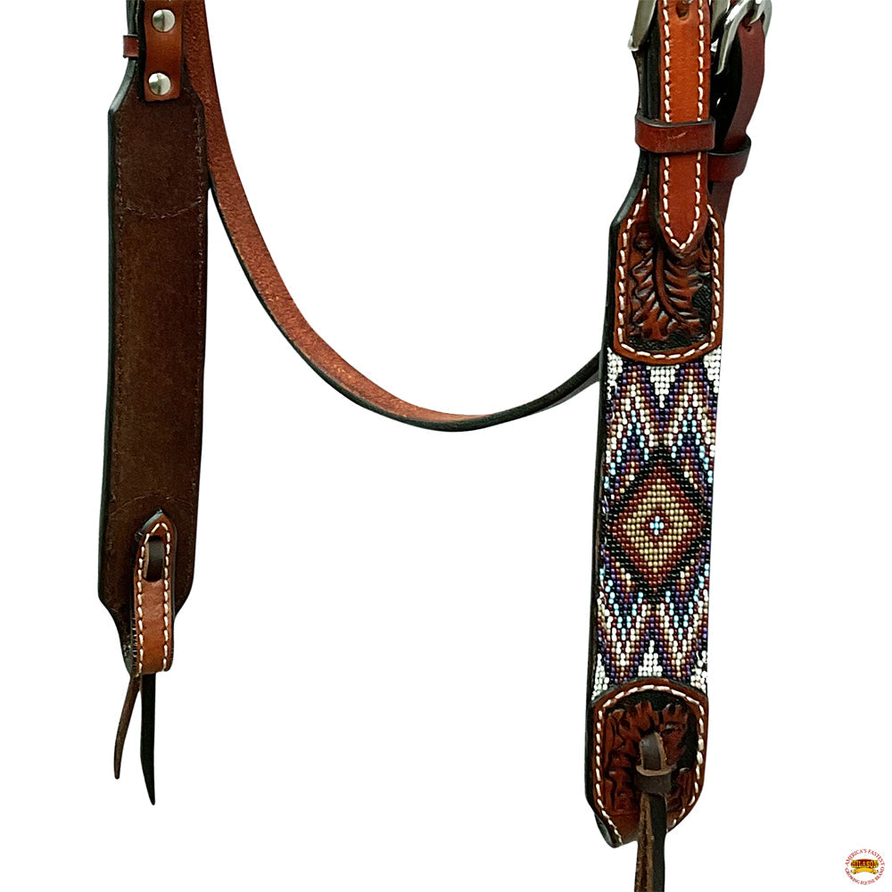 HILASON Western Horse Beaded Hand Tooled Genuine Leather Headstall Breast Collar Brown | Tack Set for Horses