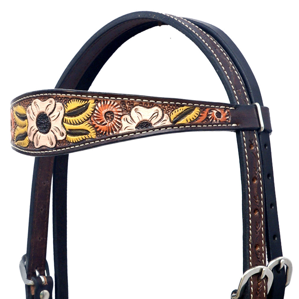HILASON Western Horse Headstall & Breast Collar American Leather Floral Carving