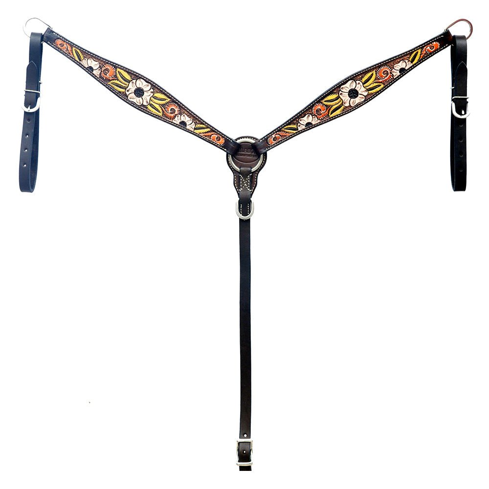 HILASON Western Horse Headstall & Breast Collar American Leather Floral Carving