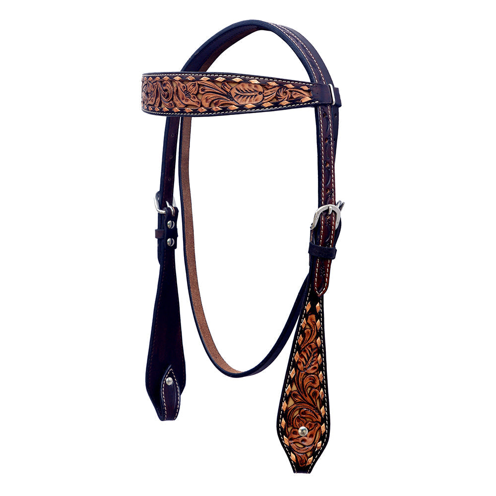 Hilason Horse Floral Hand Carved American Leather Breast Collar Headstall Brown