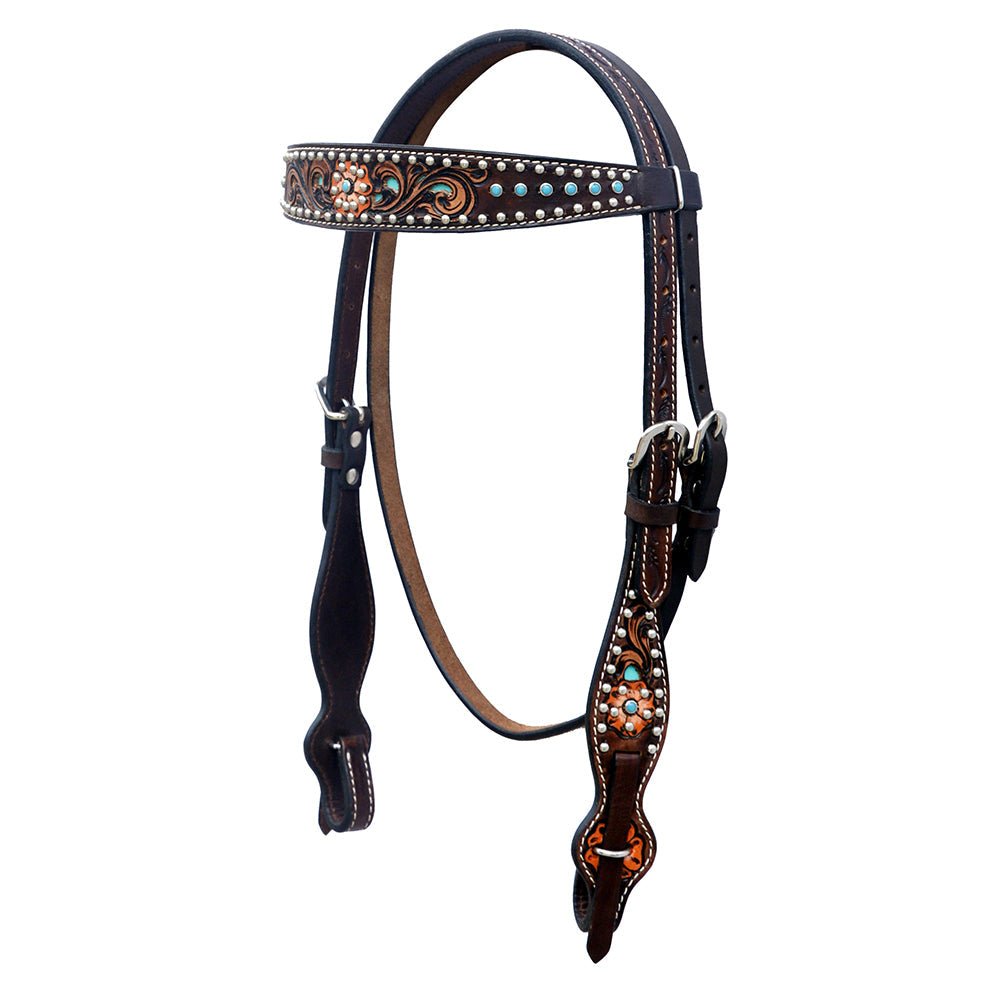 Hand-Carved Leather Western Headstall And Breast Collar Set For Training And Showing
