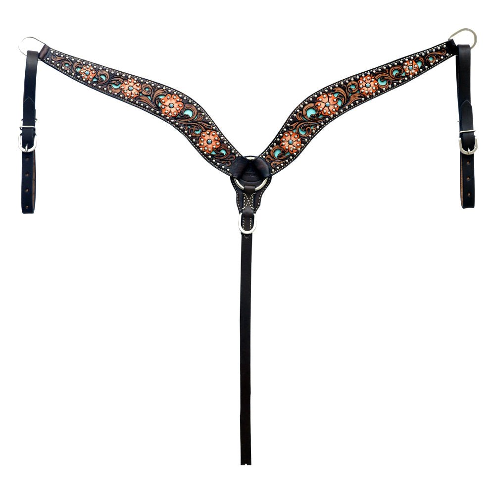 Hand-Carved Leather Western Headstall And Breast Collar Set For Training And Showing