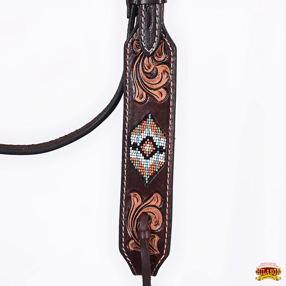 Western Horse Headstall And Floral Beaded Leather Breast Collar