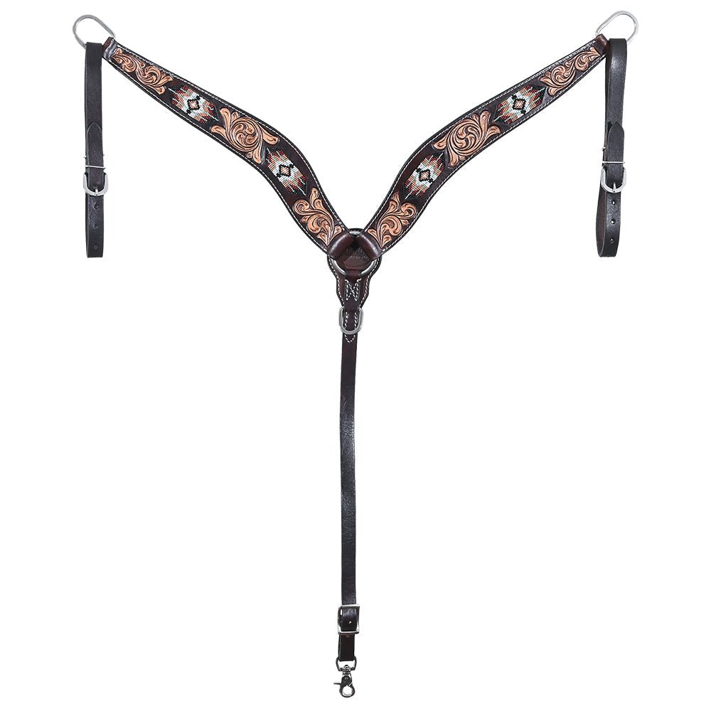 Western Horse Headstall And Floral Beaded Leather Breast Collar