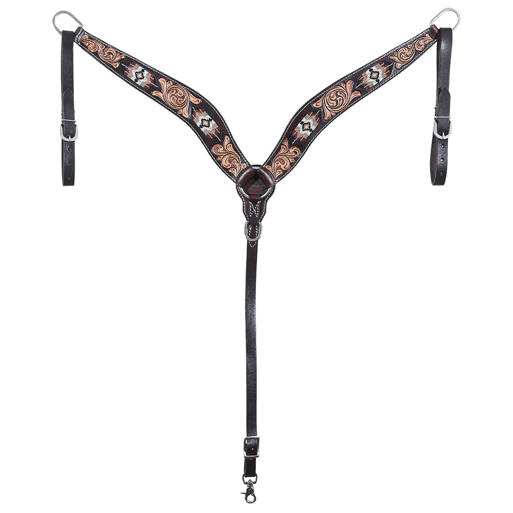 HILASON Western Horse Beaded Hand Tooled Genuine Leather Headstall Breast Collar Brown | Tack Set for Horses