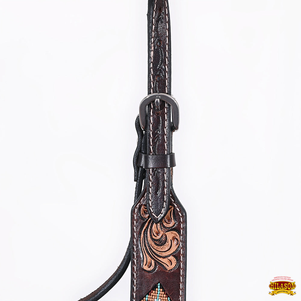 HILASON Western Horse Beaded Hand Tooled Genuine Leather Headstall Breast Collar Brown | Tack Set for Horses