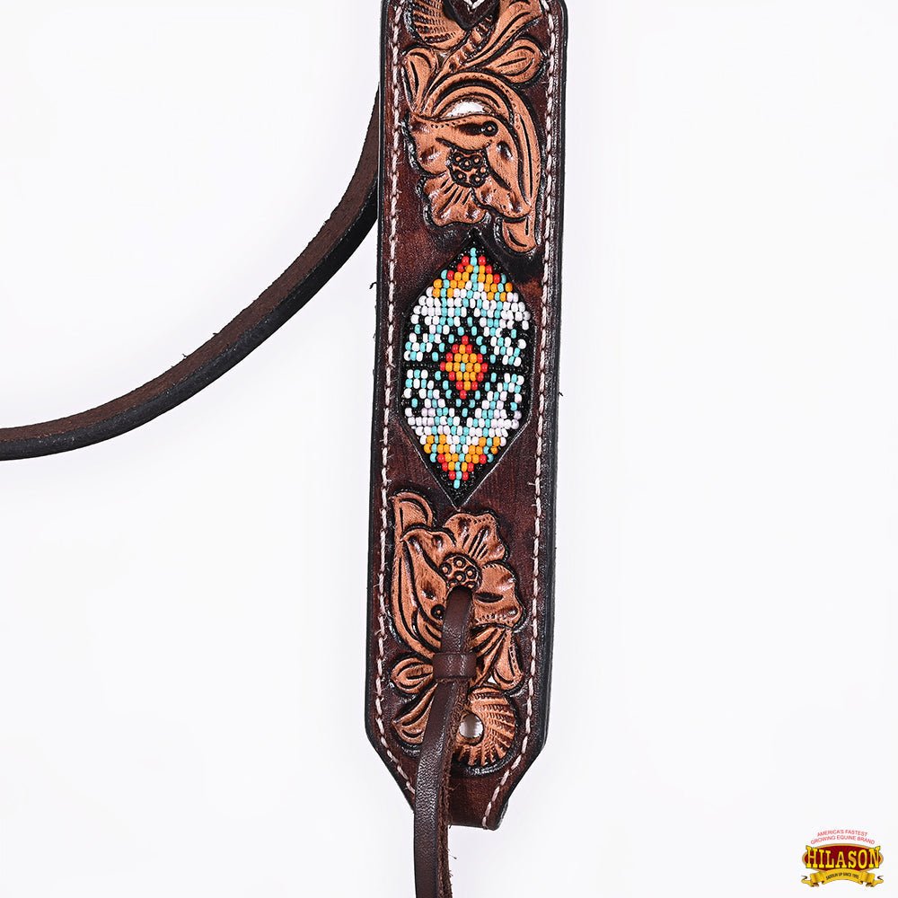 Western Horse Headstall And Floral Beaded Leather Breast Collar