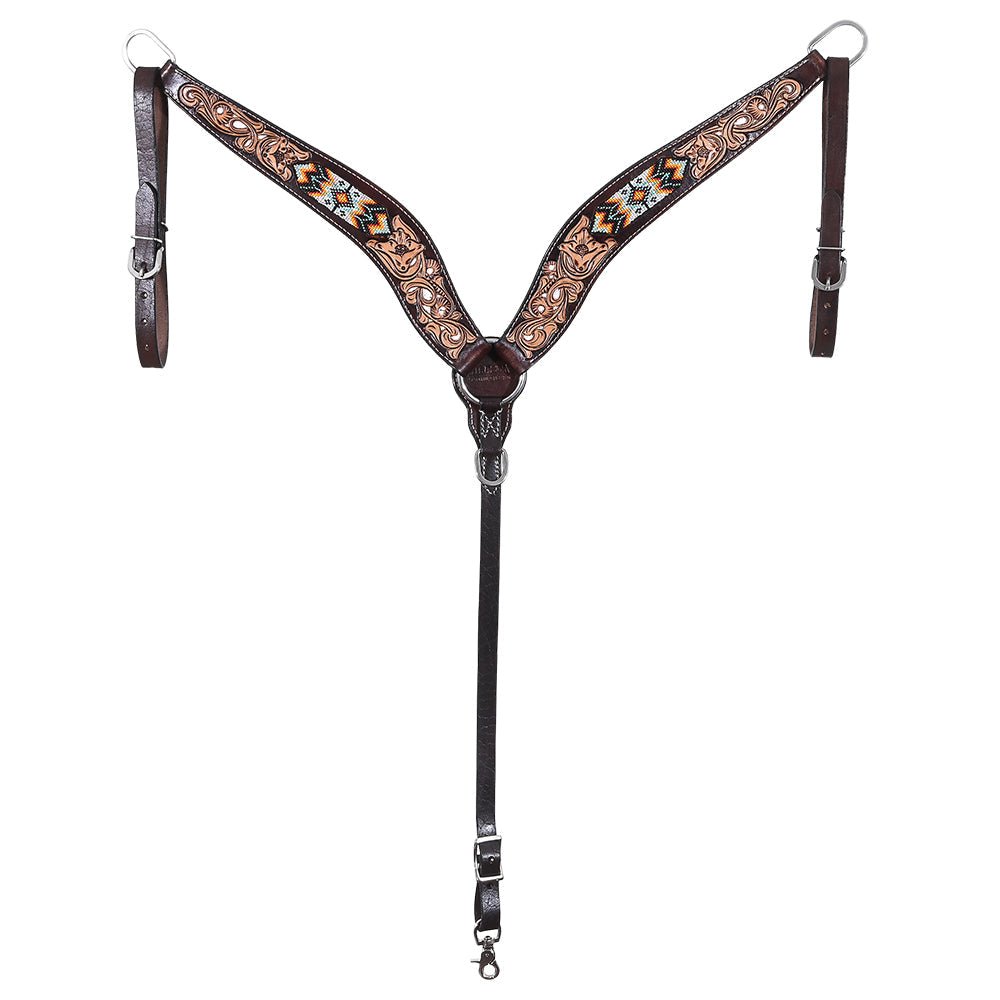 Western Horse Headstall And Floral Beaded Leather Breast Collar