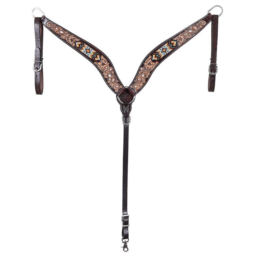 HILASON Western Horse Headstall & Breast Collar American Leather Floral Beaded
