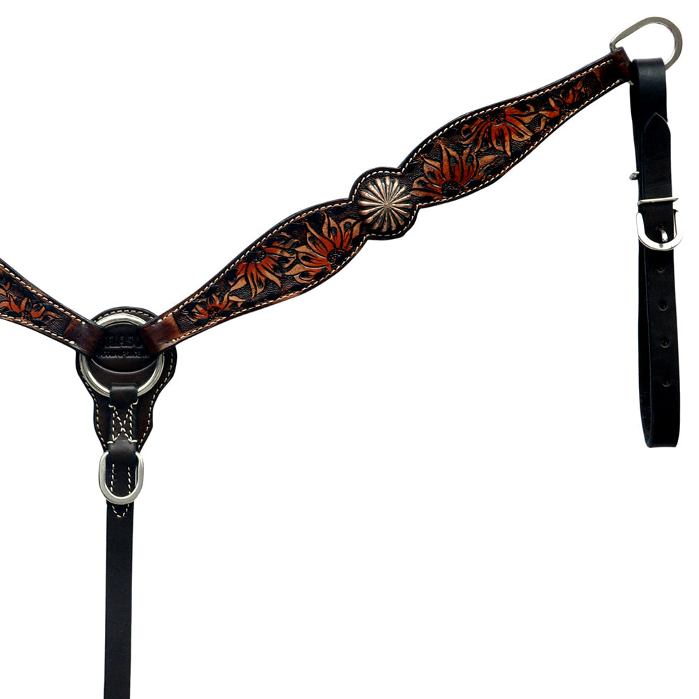 Hilason Horse Floral Hand Painted American Leather Breast Collar Headstall Concho Dark Brown