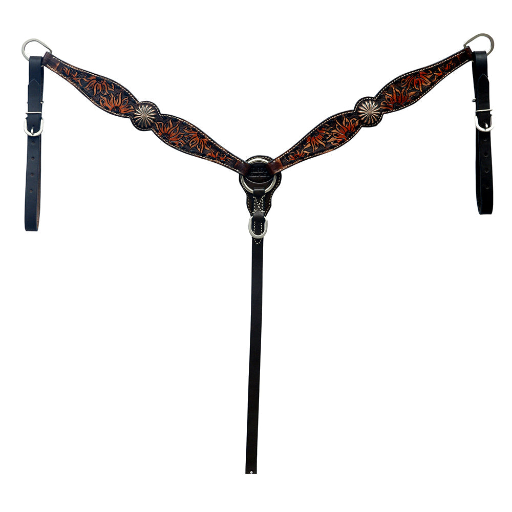 Hilason Horse Floral Hand Painted American Leather Breast Collar Headstall Concho Dark Brown