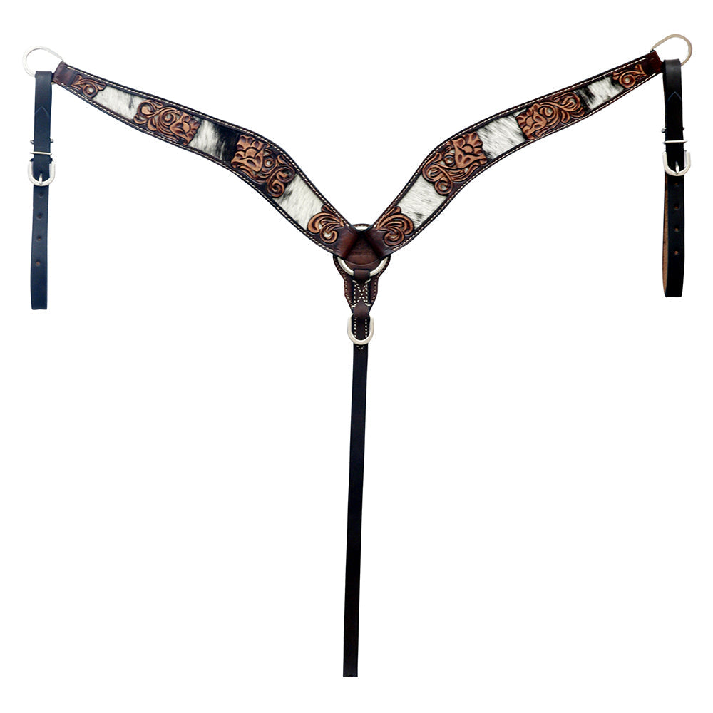 Hilason Horse Floral Hand Carved American Leather Breast Collar Headstall Brown