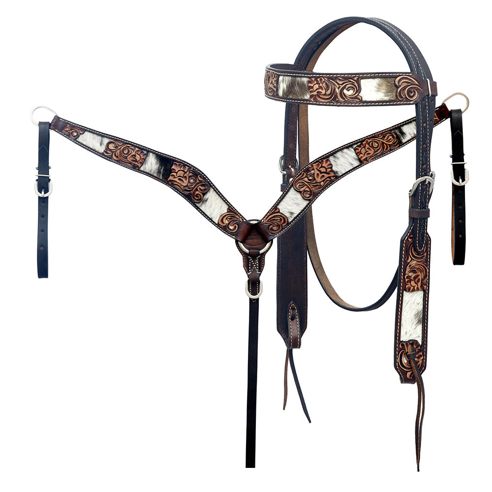 Hilason Horse Floral Hand Carved American Leather Breast Collar Headstall Brown