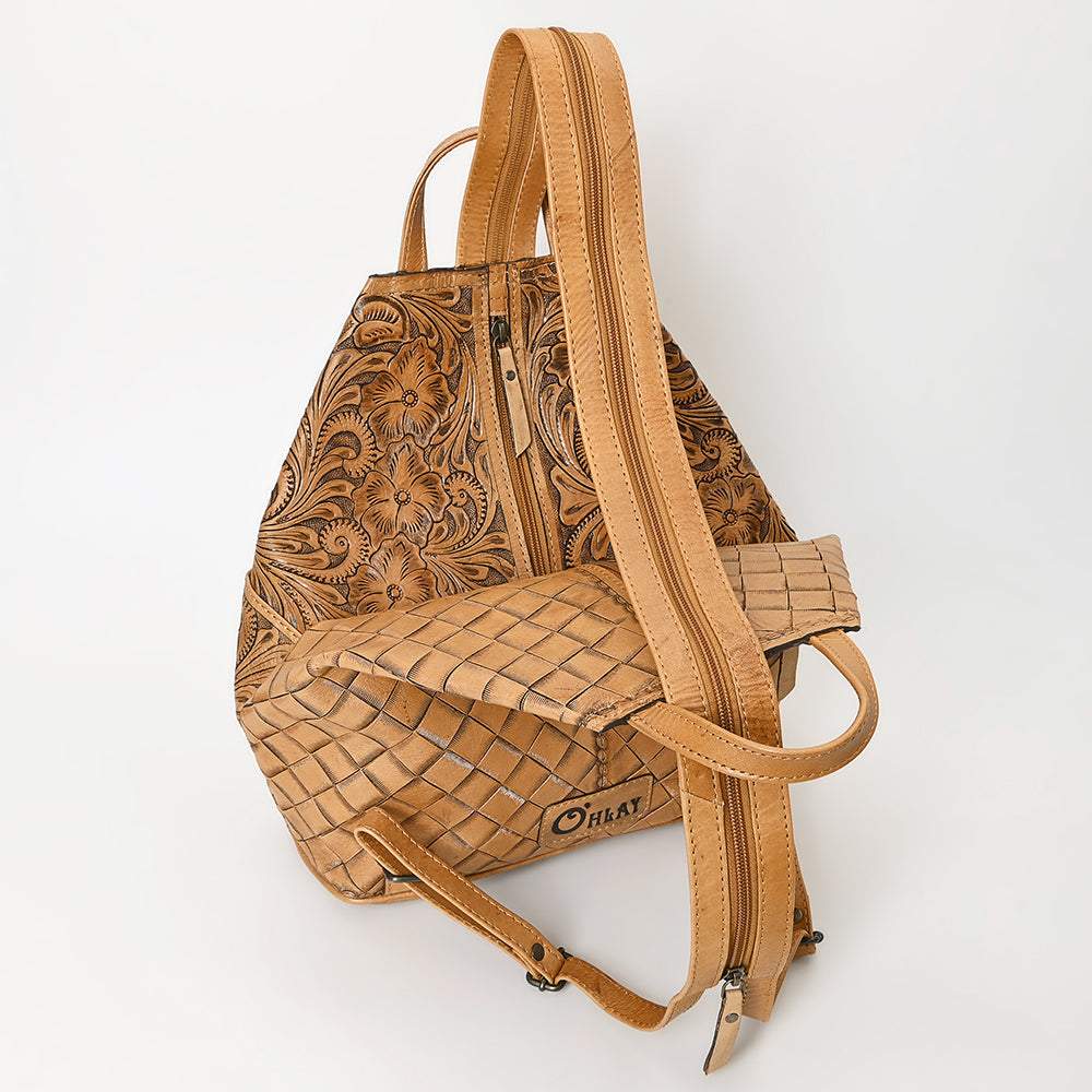 Ohlay Bags Backpack Hand Tooled Genuine Leather
