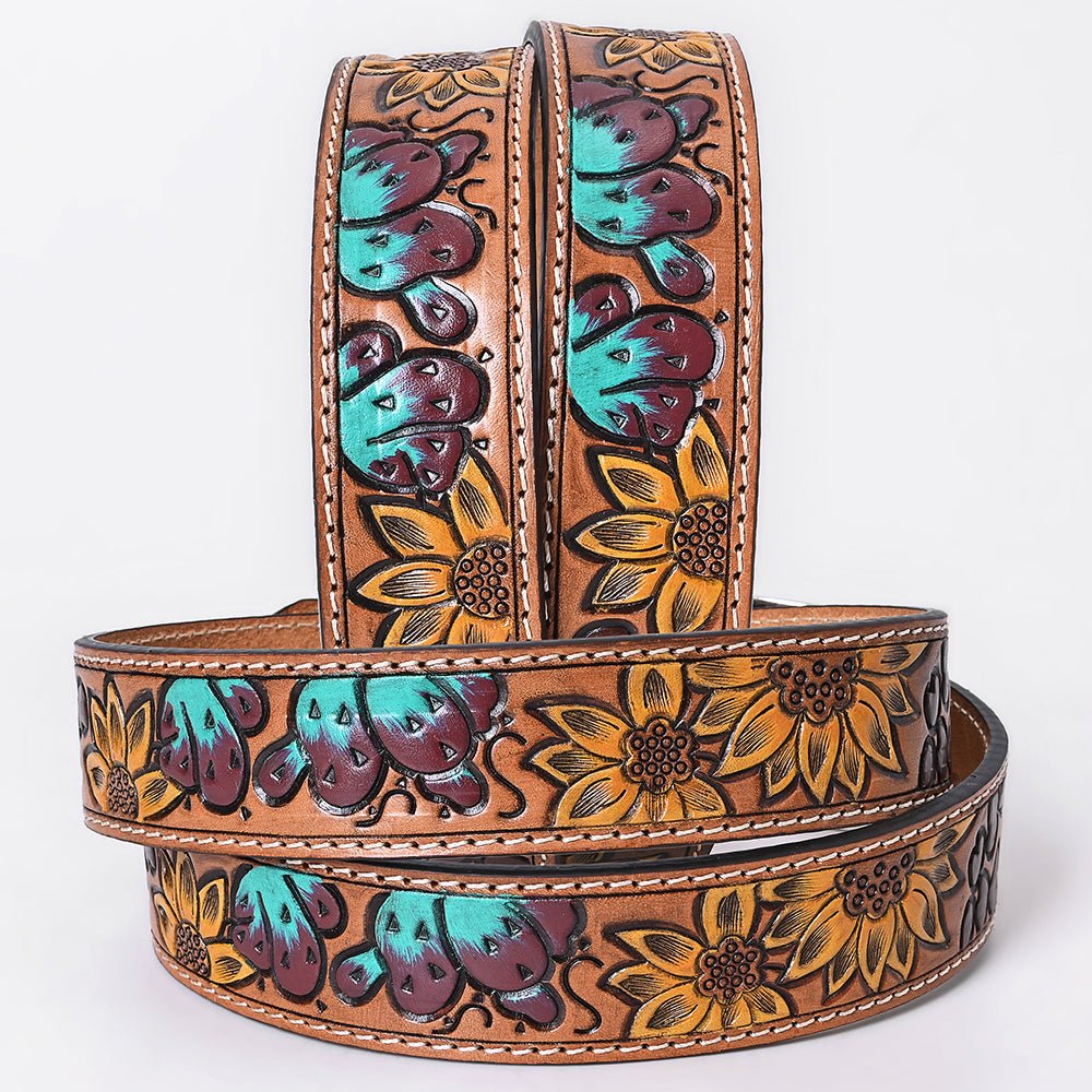 OHLAY Hand-Tooled Cowhide Leather Belt