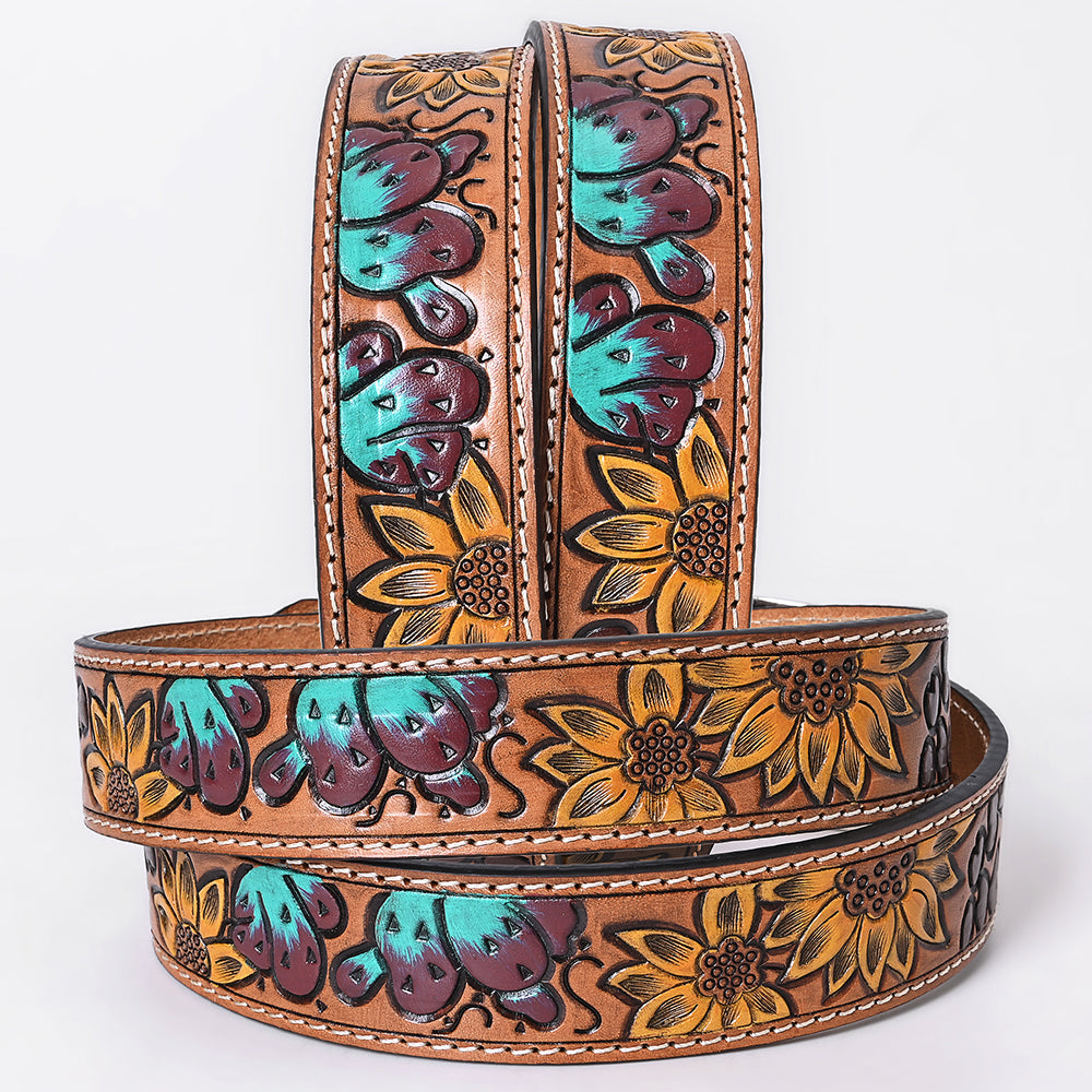 OHLAY Beautifully hand tooled Genuine American Leather Belt Men and Women Painted