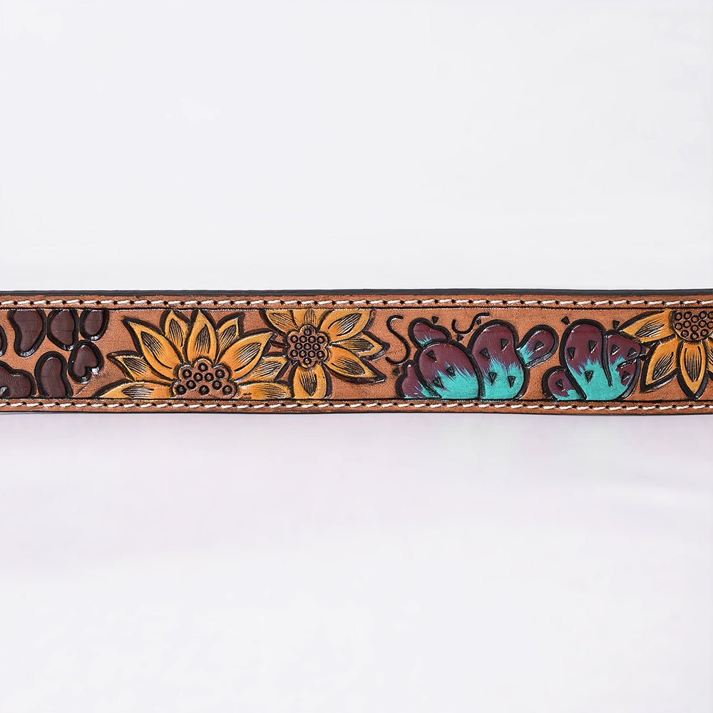 OHLAY Hand-Tooled Cowhide Leather Belt
