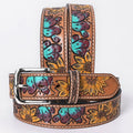 OHLAY Hand-Tooled Cowhide Leather Belt