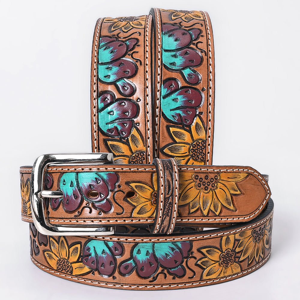 OHLAY Hand-Tooled Cowhide Leather Belt