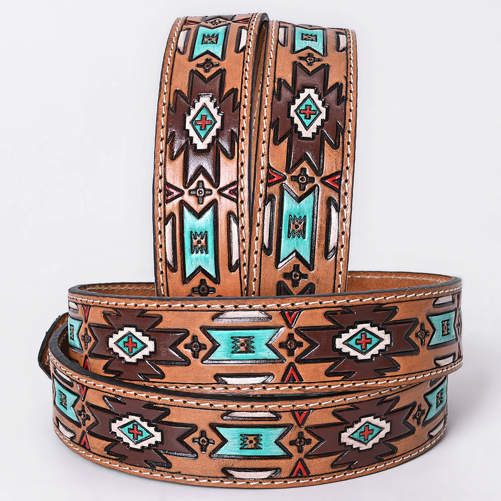 OHLAY Beautifully hand tooled Genuine American Leather Belt Men and Women Painted