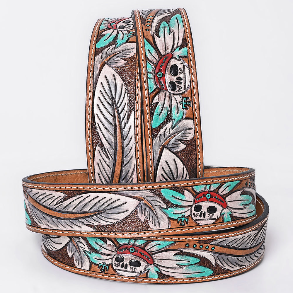 OHLAY Hand-Tooled Hand-Painted Genuine American Leather Belt