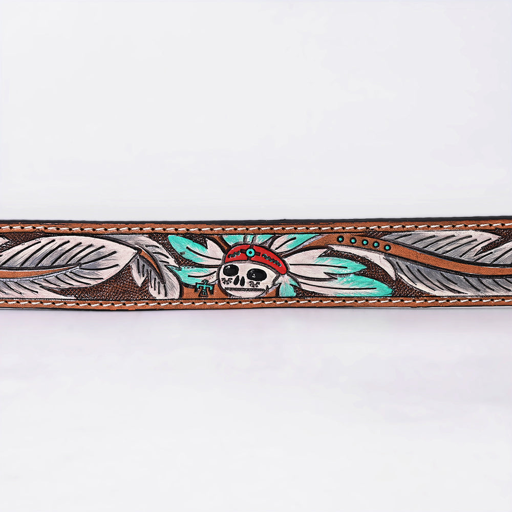 OHLAY Hand-Tooled Hand-Painted Genuine American Leather Belt