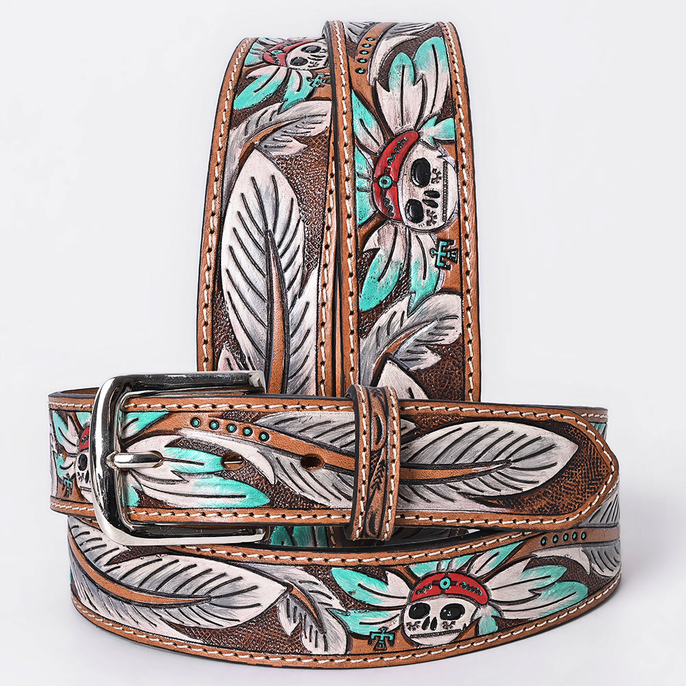 OHLAY Hand-Tooled Hand-Painted Genuine American Leather Belt