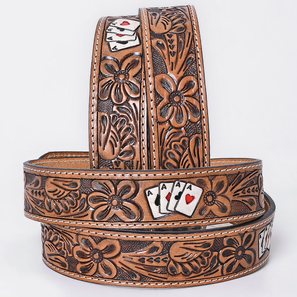 OHLAY Hand-Tooled Genuine American Leather Belt