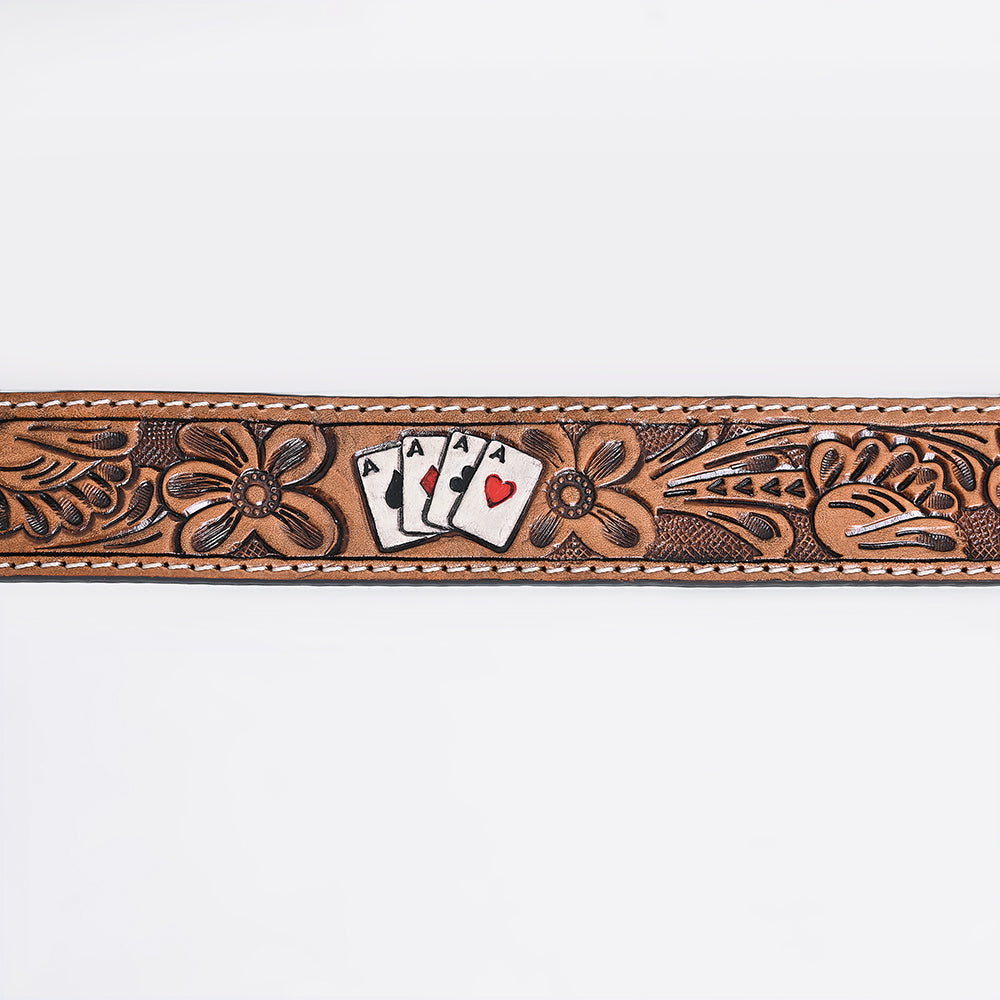 OHLAY Hand-Tooled Genuine American Leather Belt