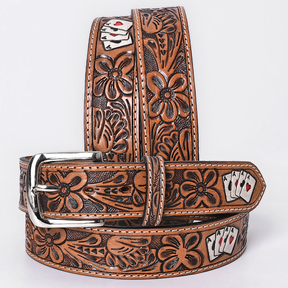 OHLAY Hand-Tooled Genuine American Leather Belt