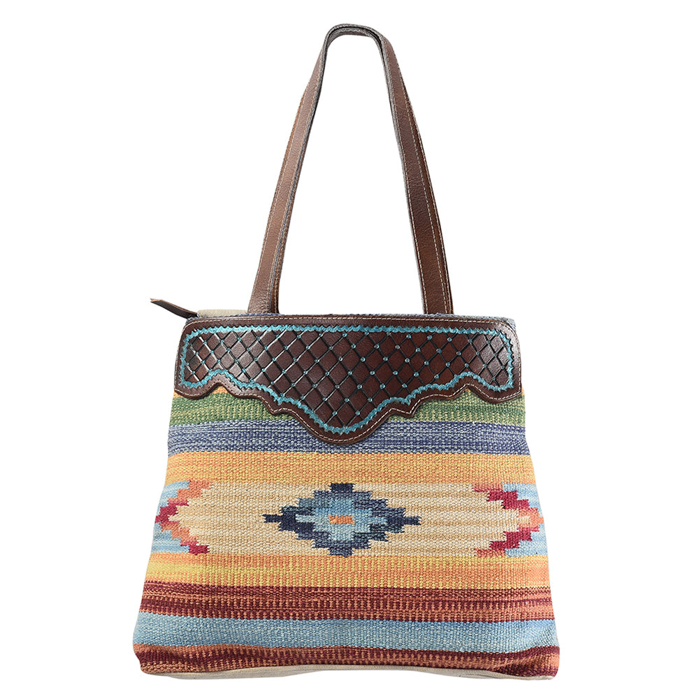 Ohlay Hobo Hand Tooled Upcycled Wool Upcycled Canvas Genuine Leather