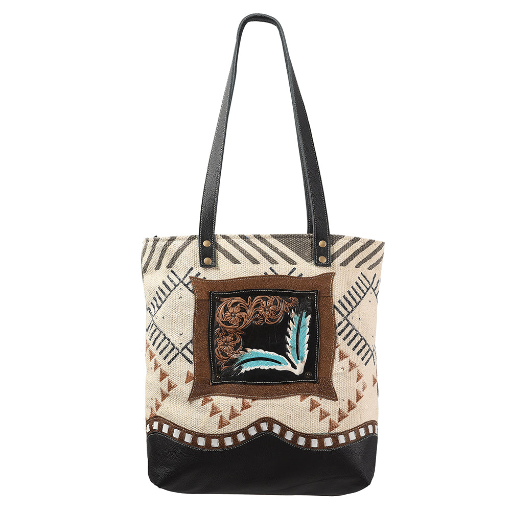 Ohlay Bags OHV113 Tote Hand Tooled Upcycled Canvas Genuine Leather Women Bag Western Handbag Purse