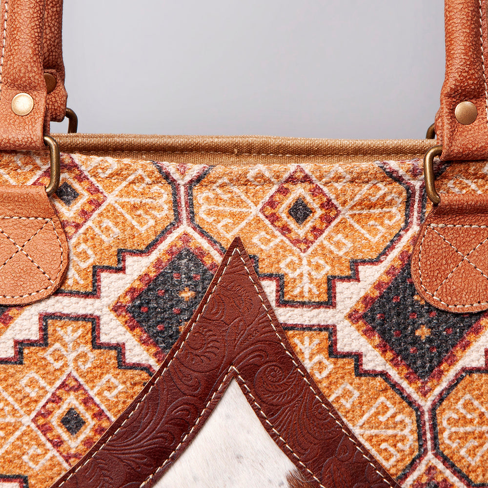 OHLAY Upcycled Wool Embossed Hair-On Genuine Leather Weekender Bag